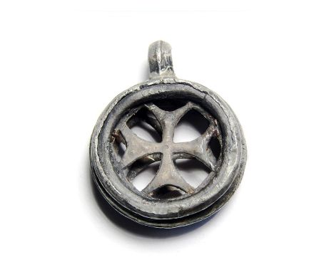 Medieval Templar pendant. Circa 13th century AD. Silver, 8.20g. 27.18 mm.  An open-work silver composite pendant, formed of a