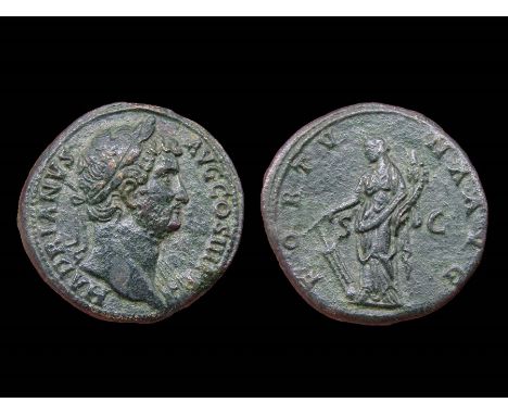 Hadrian Sestertius. Rome, AD 133. Brass, 22.03g. 32.36 mm. Laureate head right, drapery on far shoulder, HADRIANVS AVG COS II