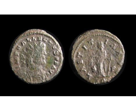 Allectus Antoninianus.  Colchester, AD 293-5. Billon, 4.15g. 21.98 mm. Radiate bust right, IMP C ALLECTVS PF AVG. R. LAETITIA