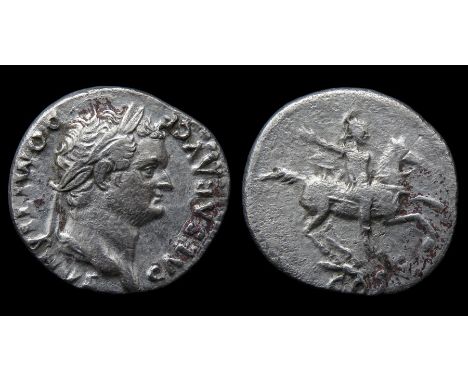 Domitian Denarius  Rome, AD 77-8. Silver, 18mm, 3.26g. Laureate bust right, CAESAR AVG F DOMITIANVS. R. COS V, helmeted horse