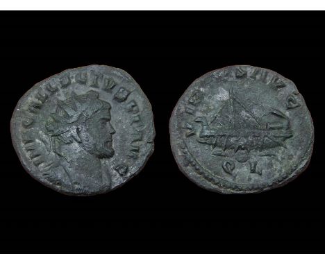 Allectus Quinarius.  London AD 294-6. Billon, 2.43g. 19.90 mm. Radiate bust right, IMP C ALLECTVS P F AVG. R. VIRTVS AVG, gal