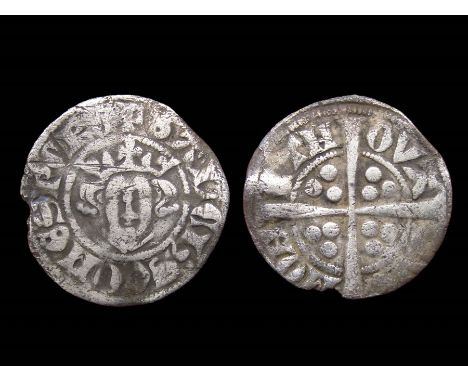 Gaucher Chatillon Sterling Penny. Circa, 1313-22. Silver, 1.00g. 18.31 mm. Crowned facing bust, +GALCh COMES PORC. R. Cross w