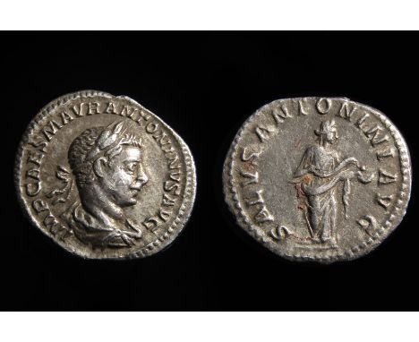 Elagabalus Denarius. Rome, AD 218-19. Silver, 2.38g. 19.51 mm. Laureate and draped bust right, IMP CAES M AVR ANTONINVS AVG. 