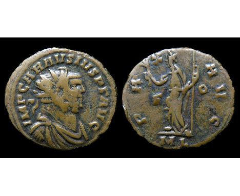 Carausius Antoninianus.  London, AD 289-90. Billon, 24mm, 4.68g. Radiate bust right, IMP CARAVSIVS P F AVG. R. PAX AVG, Pax s