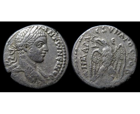 ElagabalusTetradrachm  Antioch, Seleucis and Pieria. AD 219. Silver, 12.49g. 25 mm. laureate head right, with slight drapery,