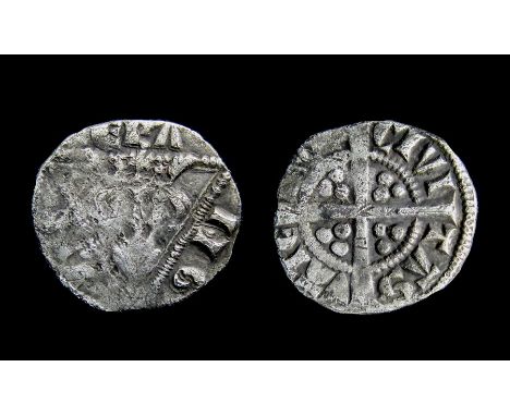 Edward I Irish Farthing. Second coinage, 1279-1302. Silver, 0.35g. 10.45 mm. Crowned bust within triangle, ERA NG LIE. R. Cro