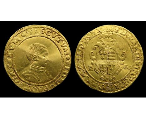 Edward VI gold half sovereign mm. arrow 1549. Obverse: Uncrowned bust right; SCUTUM FIDEI PROTEGET EUM. Reverse: Crowned oval