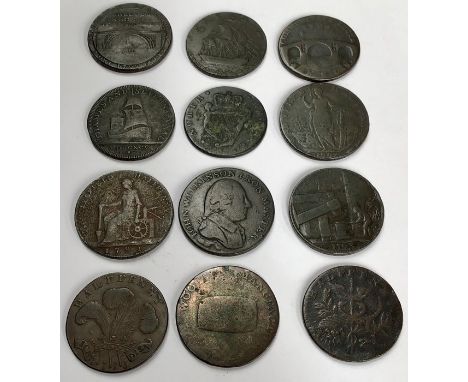 British 18th & 19th Century token coins, includes Shropshire halfpenny 1792 Coalbrook (Keatley edge), Hampshire halfpenny Por