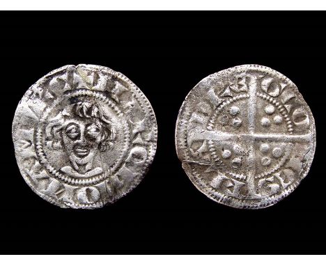 Guy Of Dampierre Sterling Penny. Circa, 1279-1305. Silver, 1.06g. 19.81 mm. Bare-headed facing bust, +MARChIONAMVRC. R. Cross