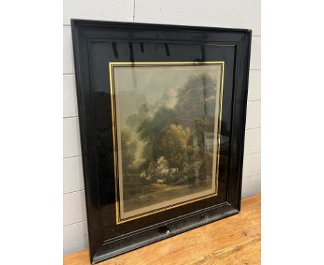 Signed print of a country scene in black frame (64cm x 73cm)
