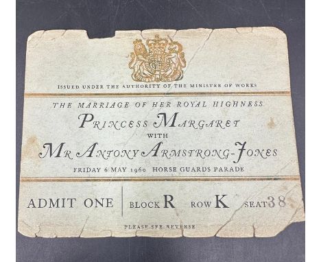 Royal Memorabilia: A Ticket to the marriage of Princess Margret and Antony Armstrong Jones