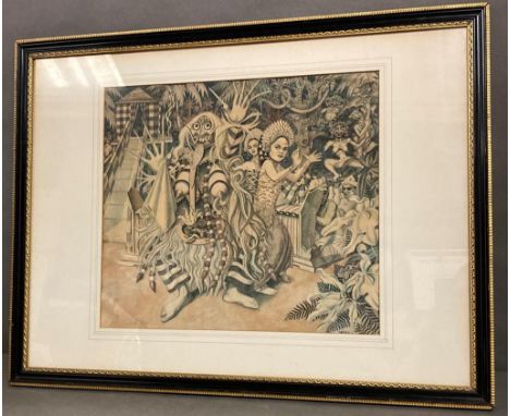 A print depicting of an south east Asia tribal dance 