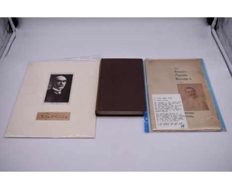KIPLING (Rudyard):&nbsp;cut signature of Rudyard Kipling, window mounted below contemporary postcard portrait: together with 