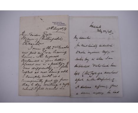 STEPHENSON (George, Railway Founder):&nbsp;interesting 3pp ALS, Kyle of Bute 13 August 1879 to the mayor of Chesterfield refu