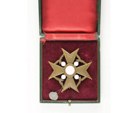 Spanienkreuz in Bronze,  Spanischer Bürgerkrieg 1936-1939. Kreuz Bronze patiniert, an Nadel, im Verleihungsetui der "LDO". Ex