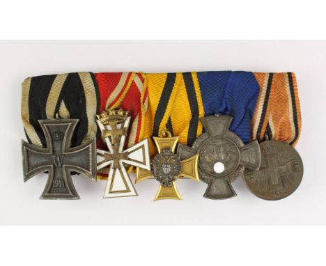 Große Ordensspange  mit 5 Auszeichnungen: Eisernes Kreuz 1914 2. Klasse, Danziger Kreuz 2. Klasse (Hülse Berlin), Dienstausze