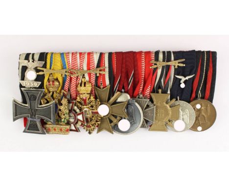 Große Ordensspange mit 10 Auszeichnungen: Eisernes Kreuz 2. Klasse 1914 mit Wiederholungsspange 1939, Österreich Orden der Ei