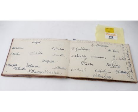 Vintage autograph book containing signatures of football teams, Workington, Preston North End, Bradford Northern, Wigan etc
