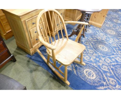 Ercol mid century blonde spindle backed child's rocking chair 