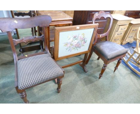 Victorian folding tapestry topped table and pair of mismatched Victorian dining chairs 