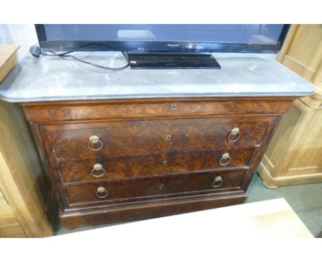 19th century French marble topped flamed commode 