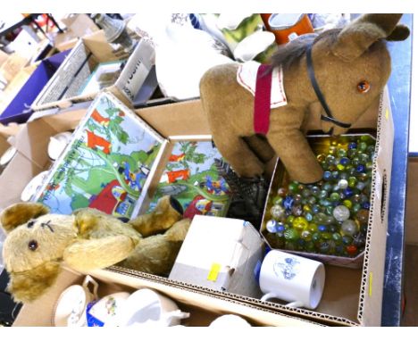 Victory wooden jigsaw puzzle in box, Jack and The Beanstalk, two vintage teddies, collection of antique marbles, Trinity Meth