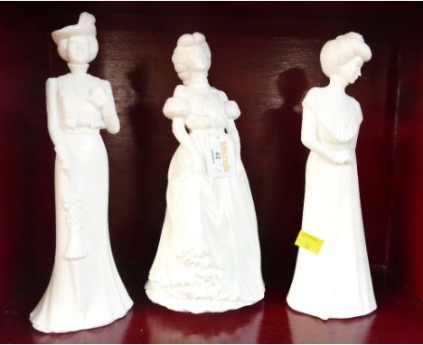 Three Royal Worcester white figurines "Afternoon", "Evening" and "Morning"