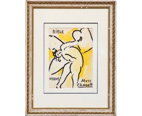 MARC CHAGALL, 'The Angel', signed in the plate, original lithograph, The Bible Series, printed by Mourlot, 35cm x 26cm, frame