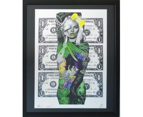 DEATH NYC, 'Kate Moss 3$1', lithograph, limited edition of 100, certificate of authenticity and gold stickers, signed, 45cm x