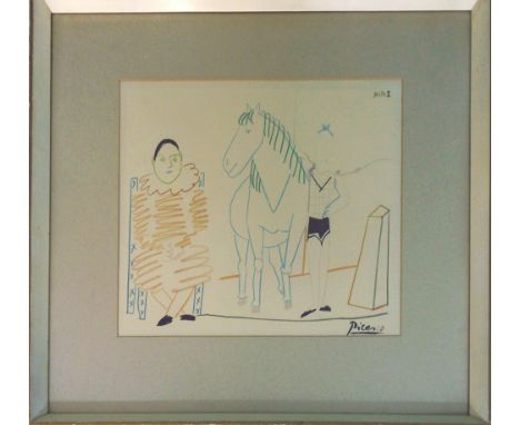 PABLO PICASSO, 'Clown and Acrobat with Horse', lithograph in colours, signed and dated in the plate, 26cm x 34cm, framed and 