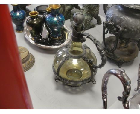 A pewter Gothic strapped decanter