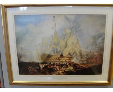 A colour print after Turner depicting The Battle of Trafalgar