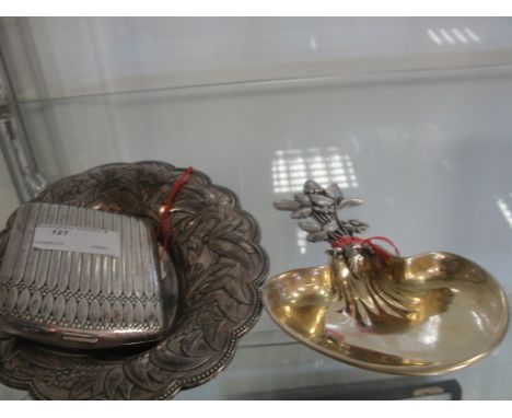 A WMF tray and cigarette case; together with a cream spoon