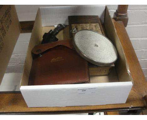 A Fowler pocket calculator; boxed weighing scales and a Kurka knife
