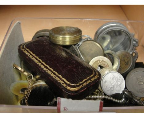 A quantity of Victorian and later items to inc silver and gold jewellery, coins, compass, mother-of-pearl etc