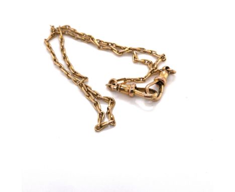 A VINTAGE HAYSEED LINK ALBERT CHAIN COMPLETE WITH TWO DOG TOOTH CLASPS. LENGTH 36cms. ONE LINKED STAMPED 9ct, B&amp;S, BOTH D