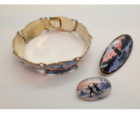 Three pieces of Norweigan silver and enamel jewellery