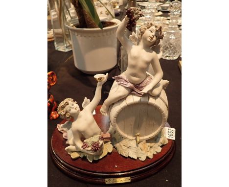 Capodimonte table lamp and Italian wine barrel