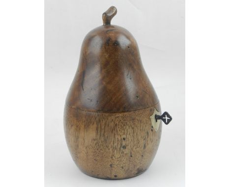 A novelty fruitwood tea caddy, in the form of a pear. 
