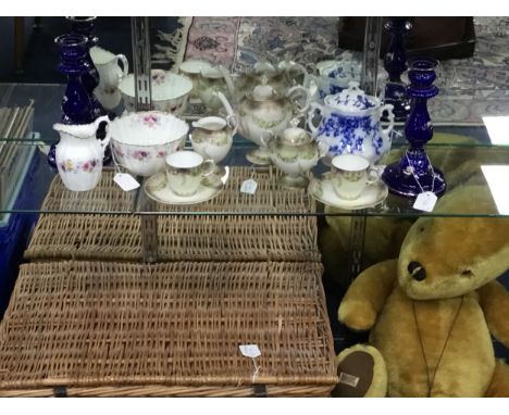 LOT OF VARIOUS CERAMICS, comprising a Royal Albert cream jug and matched sugar bowl, a two handled lidded blue and white jar 