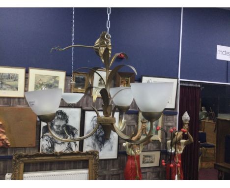 CEILING MOUNTING THREE-BRANCH LIGHT FITTING, along with another ceiling light fitting (2)