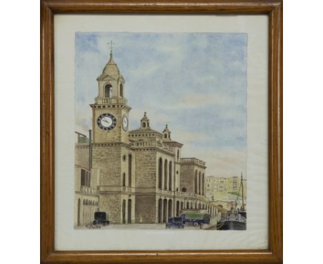 G SALIBA, CLOCK TOWER watercolour on paper, signed image size 28cm x 21cm, overall size 37cm x 30cm Framed and under glass.