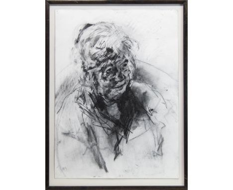 MARK GILBERT, HEAD STUDY III charcoal on paper, signed with initials 75cm x 55cm Framed and under glass and * MARK GILBERT, H