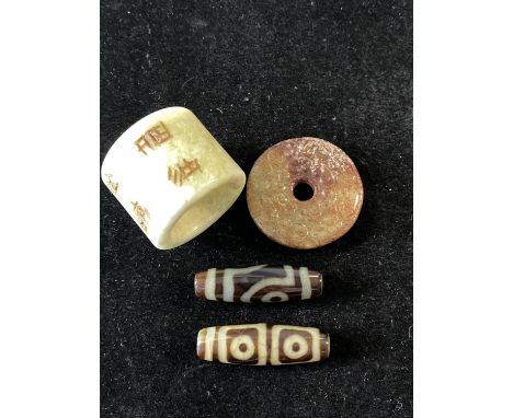 Three assorted Chinese Jade items including a Archers ring