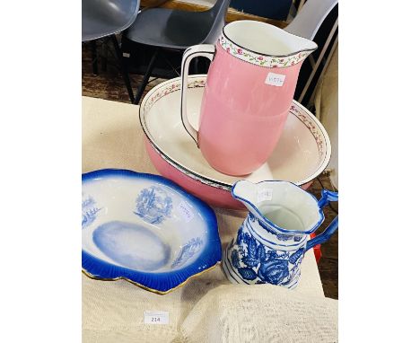 A selection of antique pottery including a Wedgewood jug &amp; basin set. shipping unavailable