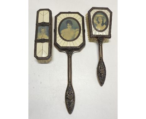 A three piece vintage dressing table set one piece has damage