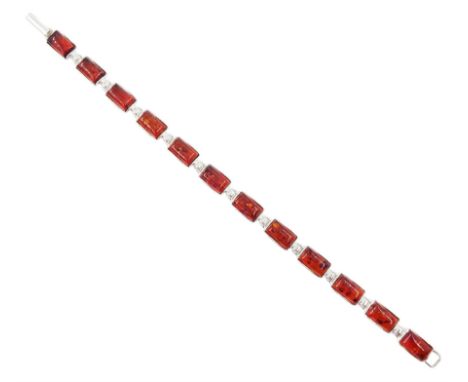 Silver amber rectangular link bracelet, stamped 925Condition Report:Length = 21cm, good condition