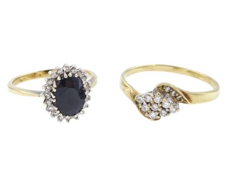 Gold sapphire and diamond cluster ring and a gold diamond cluster ring, both hallmarked 9ctCondition Report:Approx 4.5gm, sap