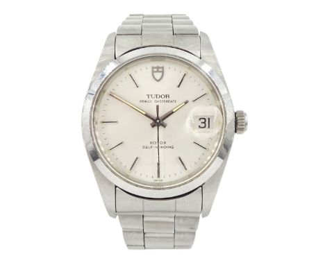 Tudor Prince Oysterdate gentleman's stainless steel automatic wristwatch, Ref. 74000, serial No. 97982, silvered dial with ba