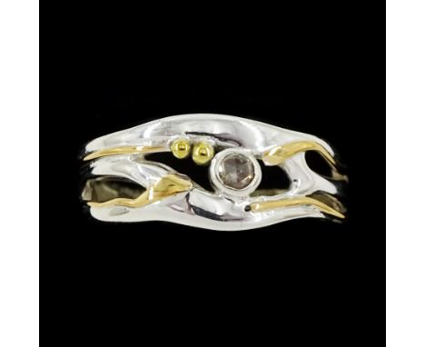 Silver and 14ct gold wire single stone diamond ring, stamped 925Condition Report:Size N-O, max depth= 8mm